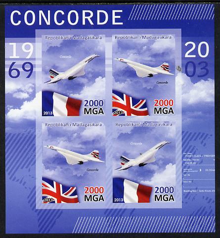 Madagascar 2013 Concorde imperf sheetlet containing 4 values unmounted mint, stamps on , stamps on  stamps on concorde, stamps on  stamps on aviation, stamps on  stamps on flags