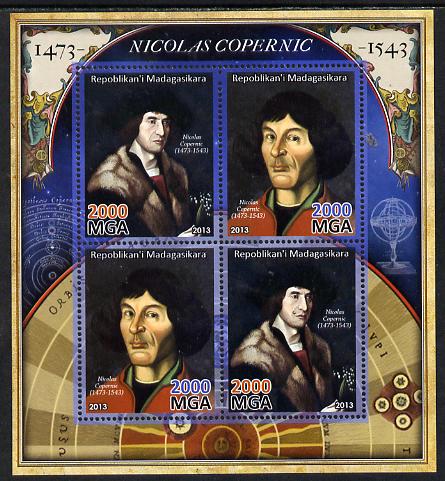 Madagascar 2013 Nicolaus Copernicus perf sheetlet containing 4 values unmounted mint, stamps on , stamps on  stamps on personalities, stamps on  stamps on copernicus, stamps on  stamps on space, stamps on  stamps on science, stamps on  stamps on maths, stamps on  stamps on mathematics, stamps on  stamps on astronomy