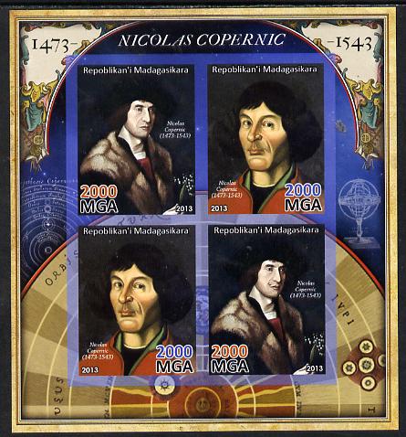 Madagascar 2013 Nicolaus Copernicus imperf sheetlet containing 4 values unmounted mint, stamps on , stamps on  stamps on personalities, stamps on  stamps on copernicus, stamps on  stamps on space, stamps on  stamps on science, stamps on  stamps on maths, stamps on  stamps on mathematics, stamps on  stamps on astronomy