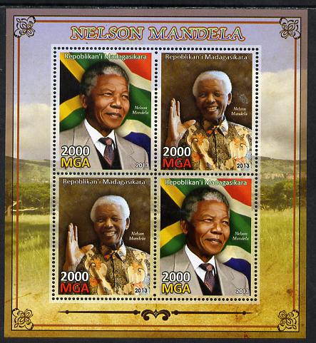 Madagascar 2013 Nelson Mandela perf sheetlet containing 4 values unmounted mint, stamps on personalities, stamps on mandela, stamps on nobel, stamps on peace, stamps on racism, stamps on human rights