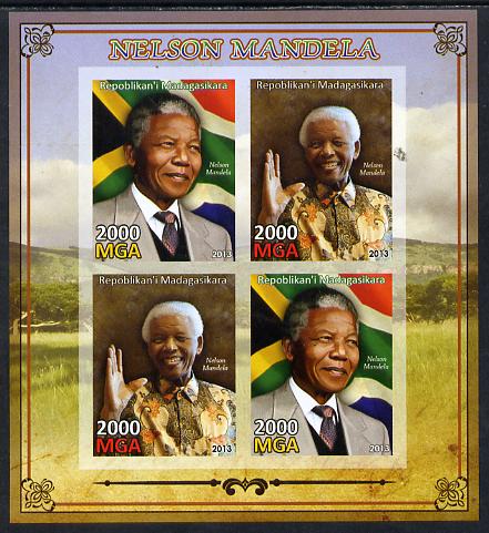 Madagascar 2013 Nelson Mandela imperf sheetlet containing 4 values unmounted mint, stamps on , stamps on  stamps on personalities, stamps on  stamps on mandela, stamps on  stamps on nobel, stamps on  stamps on peace, stamps on  stamps on racism, stamps on  stamps on human rights