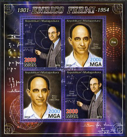 Madagascar 2013 Enrico Fermi (physicist) perf sheetlet containing 4 values unmounted mint, stamps on personalities, stamps on science, stamps on physics, stamps on atomics, stamps on 