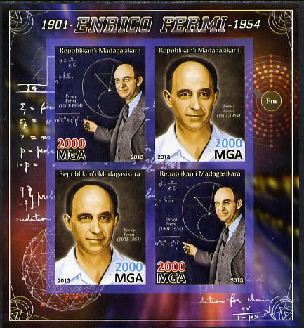 Madagascar 2013 Enrico Fermi (physicist) imperf sheetlet containing 4 values unmounted mint, stamps on , stamps on  stamps on personalities, stamps on  stamps on science, stamps on  stamps on physics, stamps on  stamps on atomics, stamps on  stamps on 