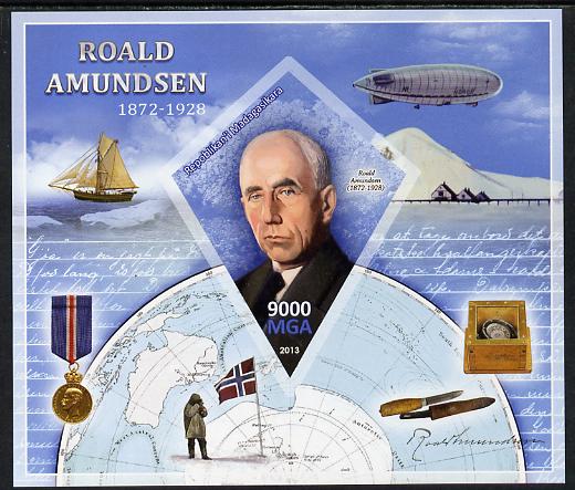 Madagascar 2013 Roald Amundsen imperf deluxe sheet containing one diamond shaped value unmounted mint, stamps on personalities, stamps on explorers, stamps on polar, stamps on shaped, stamps on diamond