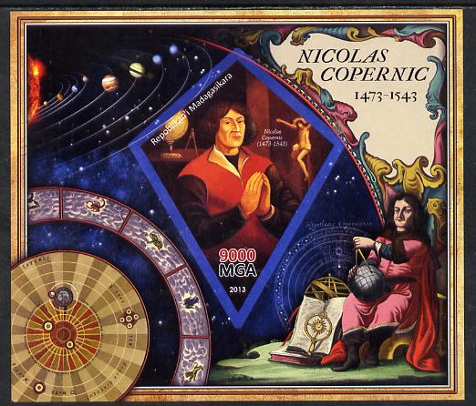 Madagascar 2013 Nicolaus Copernicus imperf deluxe sheet containing one diamond shaped value unmounted mint, stamps on personalities, stamps on copernicus, stamps on space, stamps on science, stamps on maths, stamps on mathematics, stamps on astronomy, stamps on shaped, stamps on diamond