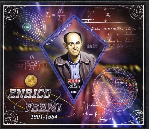 Madagascar 2013 Enrico Fermi (physicist) perf deluxe sheet containing one diamond shaped value unmounted mint, stamps on , stamps on  stamps on personalities, stamps on  stamps on science, stamps on  stamps on physics, stamps on  stamps on atomics, stamps on  stamps on , stamps on  stamps on shaped, stamps on  stamps on diamond