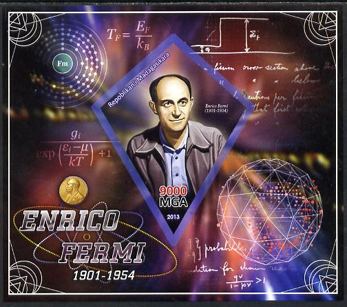 Madagascar 2013 Enrico Fermi (physicist) imperf deluxe sheet containing one diamond shaped value unmounted mint, stamps on personalities, stamps on science, stamps on physics, stamps on atomics, stamps on , stamps on shaped, stamps on diamond