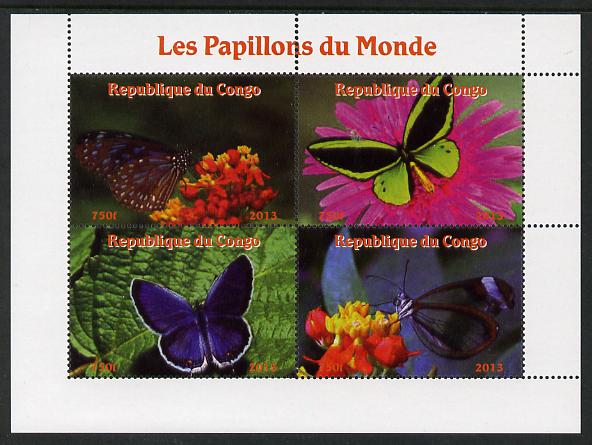 Congo 2013 Butterflies of the World #1 perf sheetlet containing four values unmounted mint. Note this item is privately produced and is offered purely on its thematic app..., stamps on butterflies