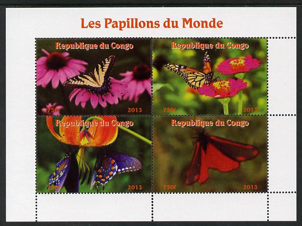 Congo 2013 Butterflies of the World #2 perf sheetlet containing four values unmounted mint. Note this item is privately produced and is offered purely on its thematic appeal, stamps on , stamps on  stamps on butterflies