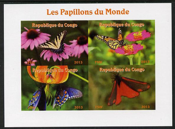 Congo 2013 Butterflies of the World #2 imperf sheetlet containing four values unmounted mint. Note this item is privately produced and is offered purely on its thematic a..., stamps on butterflies