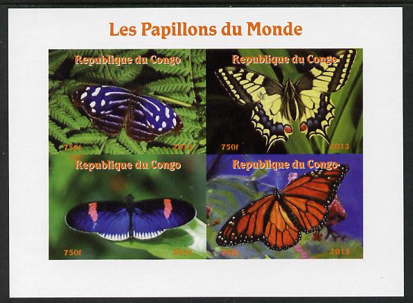 Congo 2013 Butterflies of the World #3 imperf sheetlet containing four values unmounted mint. Note this item is privately produced and is offered purely on its thematic a..., stamps on butterflies