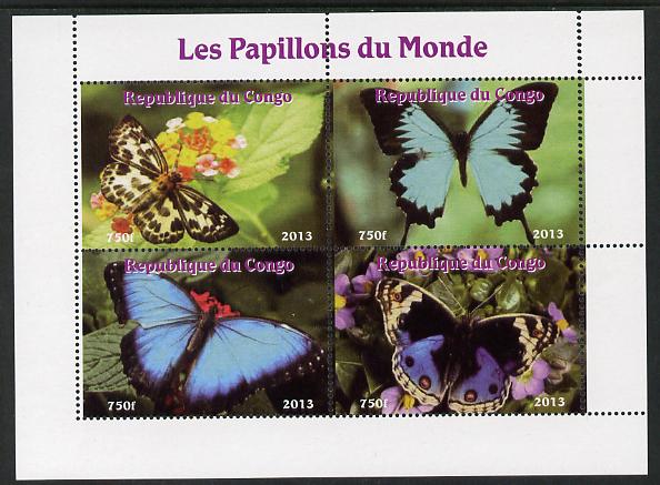 Congo 2013 Butterflies of the World #4 perf sheetlet containing four values unmounted mint. Note this item is privately produced and is offered purely on its thematic app..., stamps on butterflies