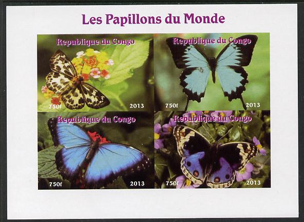 Congo 2013 Butterflies of the World #4 imperf sheetlet containing four values unmounted mint. Note this item is privately produced and is offered purely on its thematic a..., stamps on butterflies