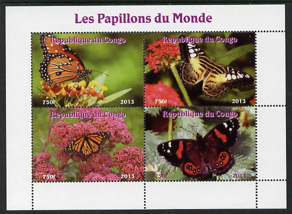 Congo 2013 Butterflies of the World #5 perf sheetlet containing four values unmounted mint. Note this item is privately produced and is offered purely on its thematic app..., stamps on butterflies