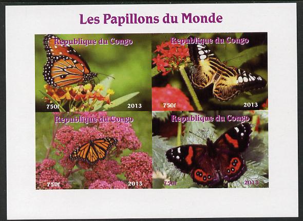 Congo 2013 Butterflies of the World #5 imperf sheetlet containing four values unmounted mint. Note this item is privately produced and is offered purely on its thematic appeal, stamps on , stamps on  stamps on butterflies