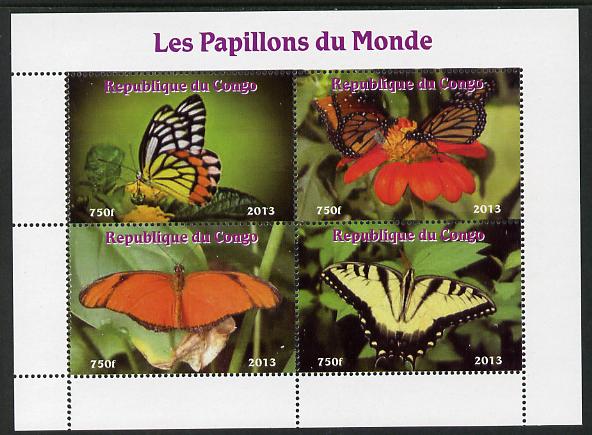 Congo 2013 Butterflies of the World #6 perf sheetlet containing four values unmounted mint. Note this item is privately produced and is offered purely on its thematic appeal, stamps on , stamps on  stamps on butterflies