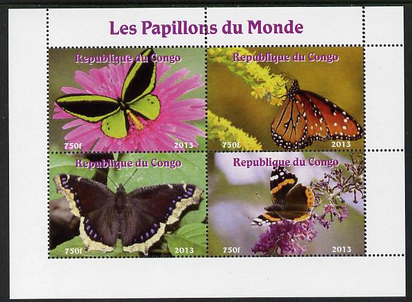 Congo 2013 Butterflies of the World #7 perf sheetlet containing four values unmounted mint. Note this item is privately produced and is offered purely on its thematic appeal, stamps on butterflies