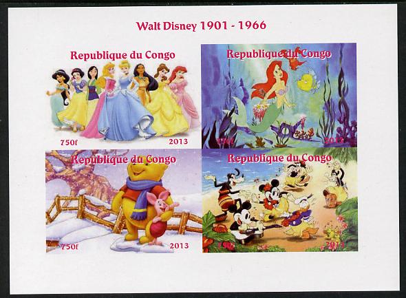 Congo 2013 Walt Disney Characters #2 imperf sheetlet containing four values unmounted mint. Note this item is privately produced and is offered purely on its thematic app..., stamps on disney, stamps on cartoons, stamps on films, stamps on movies, stamps on cinema, stamps on teddy bears