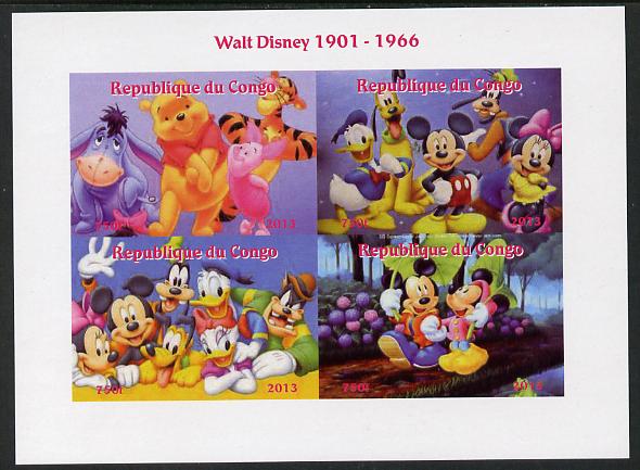 Congo 2013 Walt Disney Characters #3 imperf sheetlet containing four values unmounted mint. Note this item is privately produced and is offered purely on its thematic appeal, stamps on , stamps on  stamps on disney, stamps on  stamps on cartoons, stamps on  stamps on films, stamps on  stamps on movies, stamps on  stamps on cinema, stamps on  stamps on teddy bears