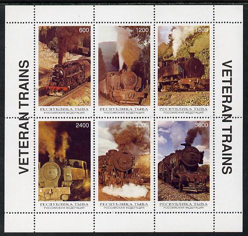 Touva 1996 Steam Locos sheetlet containing complete set of 6 values unmounted mint, stamps on , stamps on  stamps on railways