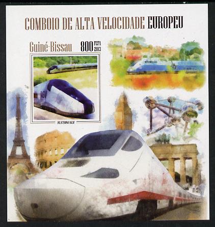 Guinea - Bissau 2013 European High Speed Trains #1 imperf s/sheet unmounted mint, stamps on , stamps on  stamps on railways, stamps on  stamps on eiffel tower, stamps on  stamps on tourism