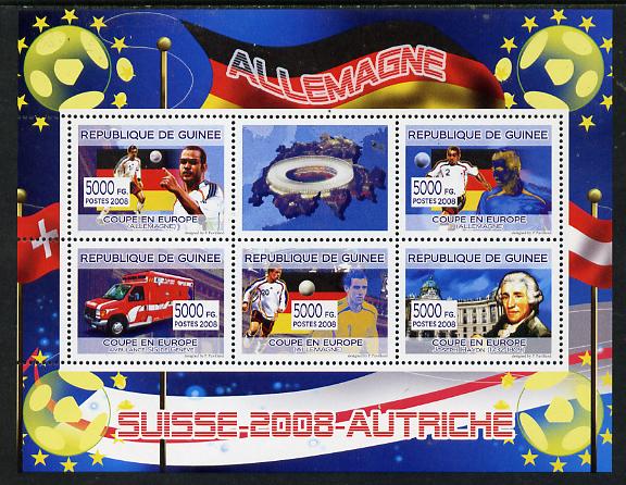 Guinea - Conakry 2008 European Football Championship - Germany perf sheetlet containing 5 values plus label unmounted mint, stamps on football, stamps on ambulances, stamps on music, stamps on haydn, stamps on composers