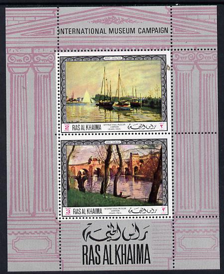 Ras Al Khaima 1968 Art - International Museums - Louvre perf m/sheet unmounted mint Mi BL 42A, stamps on , stamps on  stamps on arts, stamps on  stamps on monet, stamps on  stamps on corot