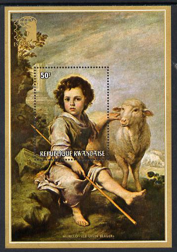 Rwanda 1975 Espana 75 Stamp Exhibition perf m/sheet (Divine Shepherd by Murillo) unmounted mint SG MS 641c, stamps on stamp exhibitions, stamps on arts, stamps on murillo, stamps on sheep, stamps on ovine