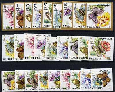Fujeira 1967 Butterflies the magnificent imperf set of 27 values unmounted mint (SG 167-93) Mi 159-85B, stamps on butterflies, stamps on cacti