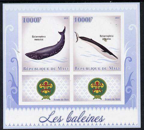 Mali 2013 Whales imperf sheetlet containing two values & two labels showing Scouts Badge unmounted mint, stamps on , stamps on  stamps on animals, stamps on  stamps on whales, stamps on  stamps on marine life, stamps on  stamps on scouts