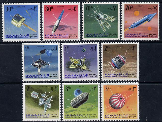 Manama 1968 Satellites & Spacecraft perf set of 10 (Mi 87-96A) unmounted mint, stamps on , stamps on  stamps on communications    space