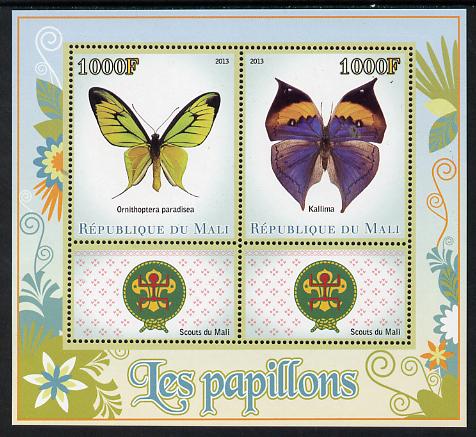 Mali 2013 Butterflies perf sheetlet containing two values & two labels showing Scouts Badge unmounted mint, stamps on , stamps on  stamps on scouts, stamps on  stamps on butterflies