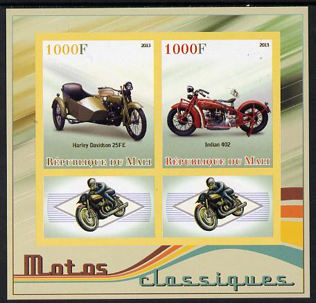 Mali 2013 Classic Motorcycles imperf sheetlet containing two values & two labels unmounted mint, stamps on transport, stamps on motorbikes