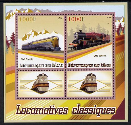 Mali 2013 Classic Locomotives perf sheetlet containing two values & two labels unmounted mint, stamps on transport, stamps on railways