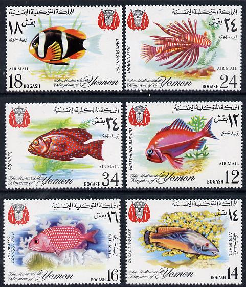 Yemen - Royalist 1967 Fish 'Air Mail' perf set of 6 unmounted mint SG R224-29, Mi 397-402, stamps on , stamps on  stamps on fish     marine-life