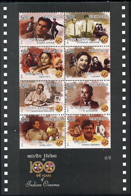 India 2013 Centenary of Indian Cinema #6 perfsheetlet containing 9 values unmounted mint, stamps on , stamps on  stamps on cinema, stamps on  stamps on movie, stamps on  stamps on films, stamps on  stamps on 