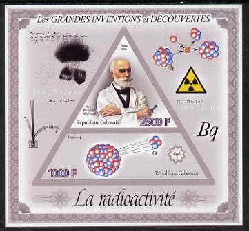 Gabon 2014 Great Inventions & Discoveries - Radioactivity imperf sheetlet containing two values (triangular & trapezoidal shaped) unmounted mint, stamps on , stamps on  stamps on shaped, stamps on  stamps on triangular, stamps on  stamps on triangle, stamps on  stamps on science, stamps on  stamps on atomics, stamps on  stamps on 