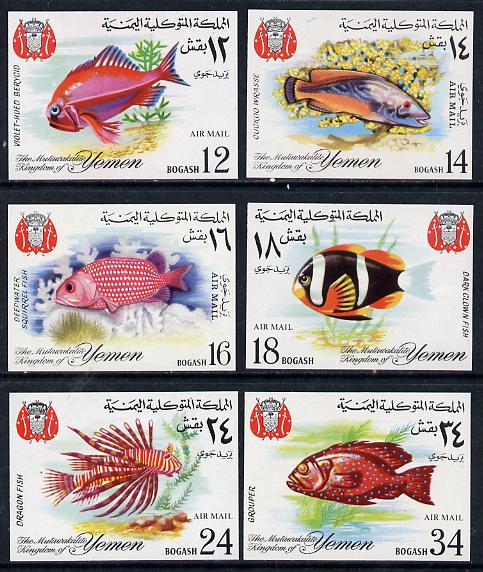 Yemen - Royalist 1967 Fish 'Air Mail' imperf set of 6 unmounted mint (as SG R224-29) Mi 397-402B, stamps on , stamps on  stamps on fish     marine-life