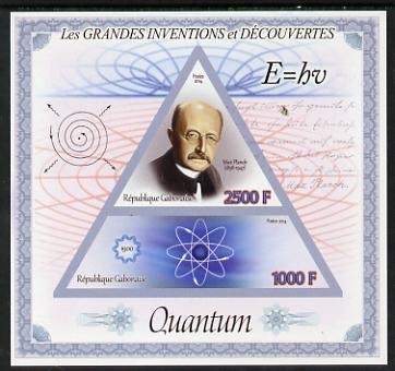 Gabon 2014 Great Inventions & Discoveries - Max Planck & Quantum Physics imperf sheetlet containing two values (triangular & trapezoidal shaped) unmounted mint, stamps on shaped, stamps on triangular, stamps on triangle, stamps on personalities, stamps on science, stamps on physics, stamps on 