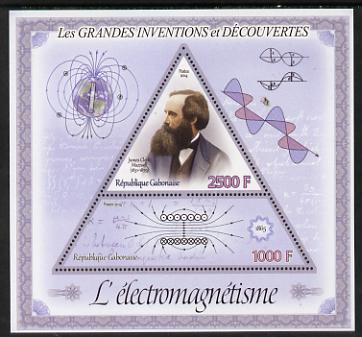Gabon 2014 Great Inventions & Discoveries - James Clark Maxwell & Electro-Magnetism perf sheetlet containing two values (triangular & trapezoidal shaped) unmounted mint, stamps on shaped, stamps on triangular, stamps on triangle, stamps on personalities, stamps on science, stamps on energy