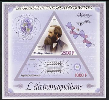 Gabon 2014 Great Inventions & Discoveries - James Clark Maxwell & Electro-Magnetism imperf sheetlet containing two values (triangular & trapezoidal shaped) unmounted mint, stamps on shaped, stamps on triangular, stamps on triangle, stamps on personalities, stamps on science, stamps on energy