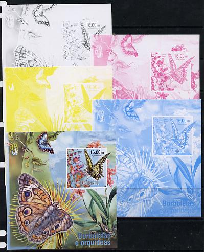 Mozambique 2013 Butterflies #4 - the set of 5 imperf progressive proofs comprising the 4 individual colours plus all 4-colour composite, unmounted mint , stamps on butterflies