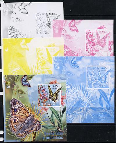Mozambique 2013 Butterflies #4 - the set of 5 imperf progressive proofs comprising the 4 individual colours plus all 4-colour composite, unmounted mint , stamps on butterflies