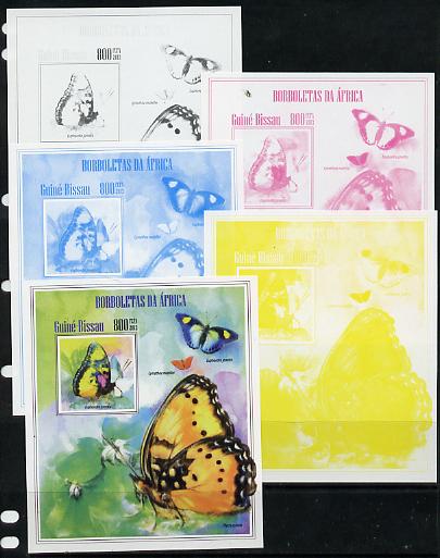 Guinea - Bissau 2013 Butterflies #10 - the set of 5 imperf progressive proofs comprising the 4 individual colours plus all 4-colour composite, unmounted mint , stamps on , stamps on  stamps on butterflies