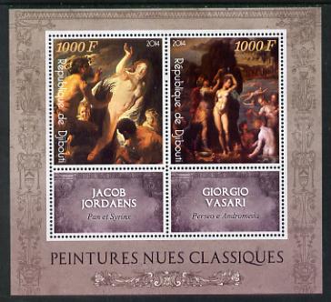 Djibouti 2014 Classical Nude Painters - Jordaens & Vasari perf sheetlet containing two values plus two labels unmounted mint, stamps on , stamps on  stamps on arts, stamps on  stamps on nudes, stamps on  stamps on jordaens, stamps on  stamps on vasari