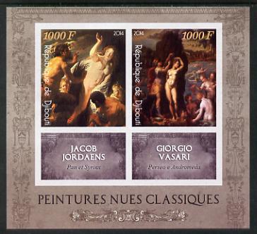 Djibouti 2014 Classical Nude Painters - Jordaens & Vasari imperf sheetlet containing two values plus two labels unmounted mint, stamps on , stamps on  stamps on arts, stamps on  stamps on nudes, stamps on  stamps on jordaens, stamps on  stamps on vasari