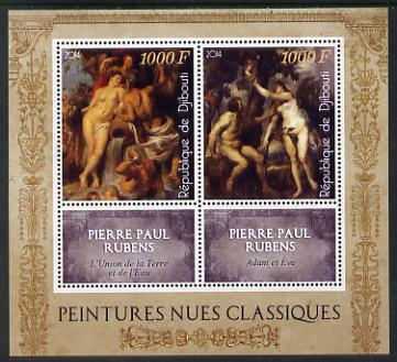 Djibouti 2014 Classical Nude Painters - Peter Paul Rubens perf sheetlet containing two values plus two labels unmounted mint, stamps on , stamps on  stamps on arts, stamps on  stamps on nudes, stamps on  stamps on rubens