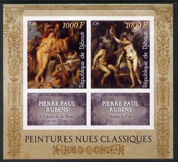 Djibouti 2014 Classical Nude Painters - Peter Paul Rubens imperf sheetlet containing two values plus two labels unmounted mint, stamps on arts, stamps on nudes, stamps on rubens
