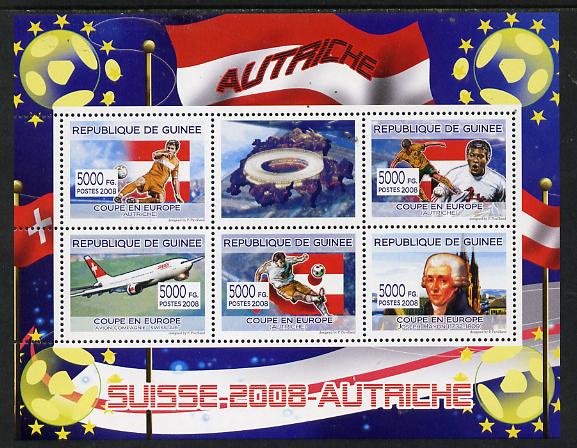 Guinea - Conakry 2008 European Football Championship - Austria perf sheetlet containing 5 values plus label unmounted mint, stamps on , stamps on  stamps on football, stamps on  stamps on aviation, stamps on  stamps on music, stamps on  stamps on haydn, stamps on  stamps on composers