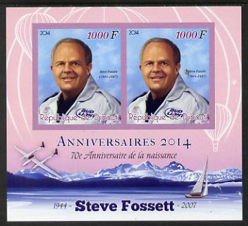 Djibouti 2014 Anniversaries - Steve Fossett imperf sheetlet containing two values unmounted mint, stamps on personalities, stamps on aviation, stamps on 